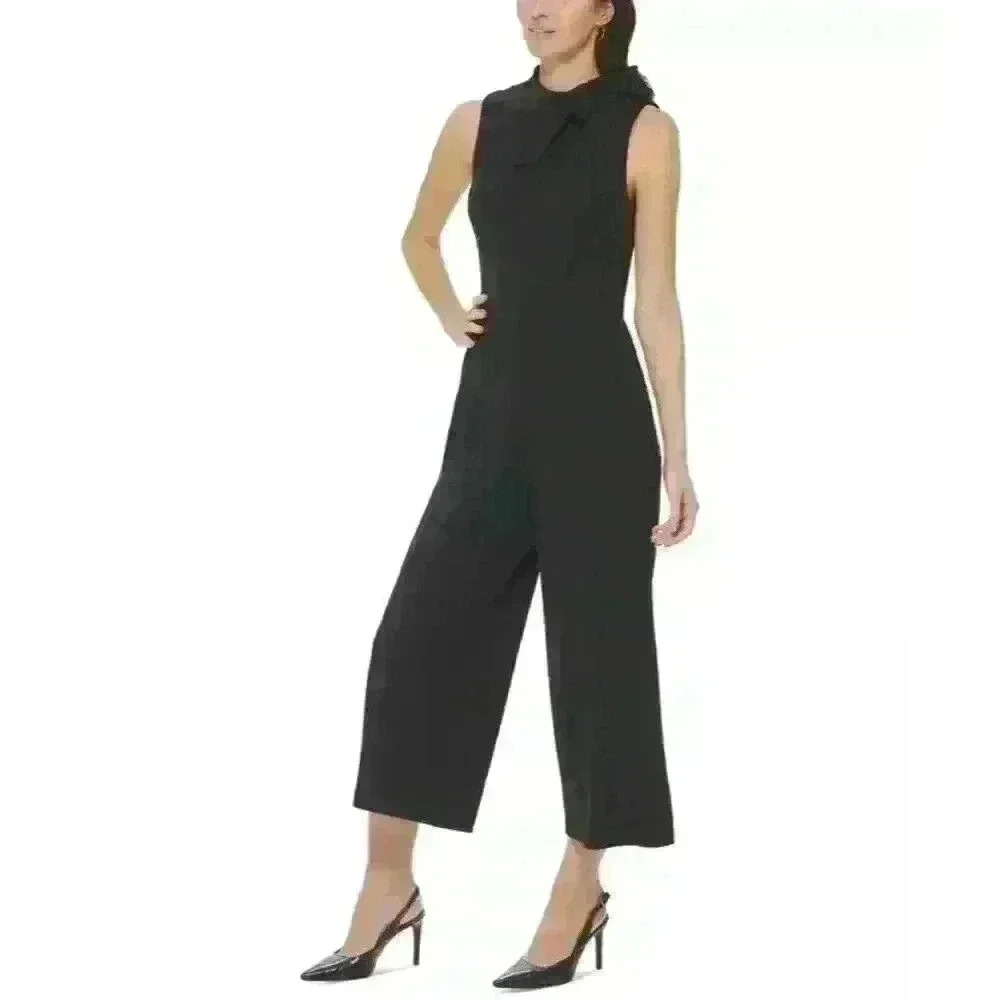 NEW! Calvin Klein Women's Bow-Embellished Mock Neck Cropped Wide-Leg Jumpsuit - Picture 3 of 3